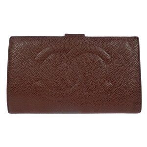 Chanel Long Bifold Wallet Purse Brown Calfskin